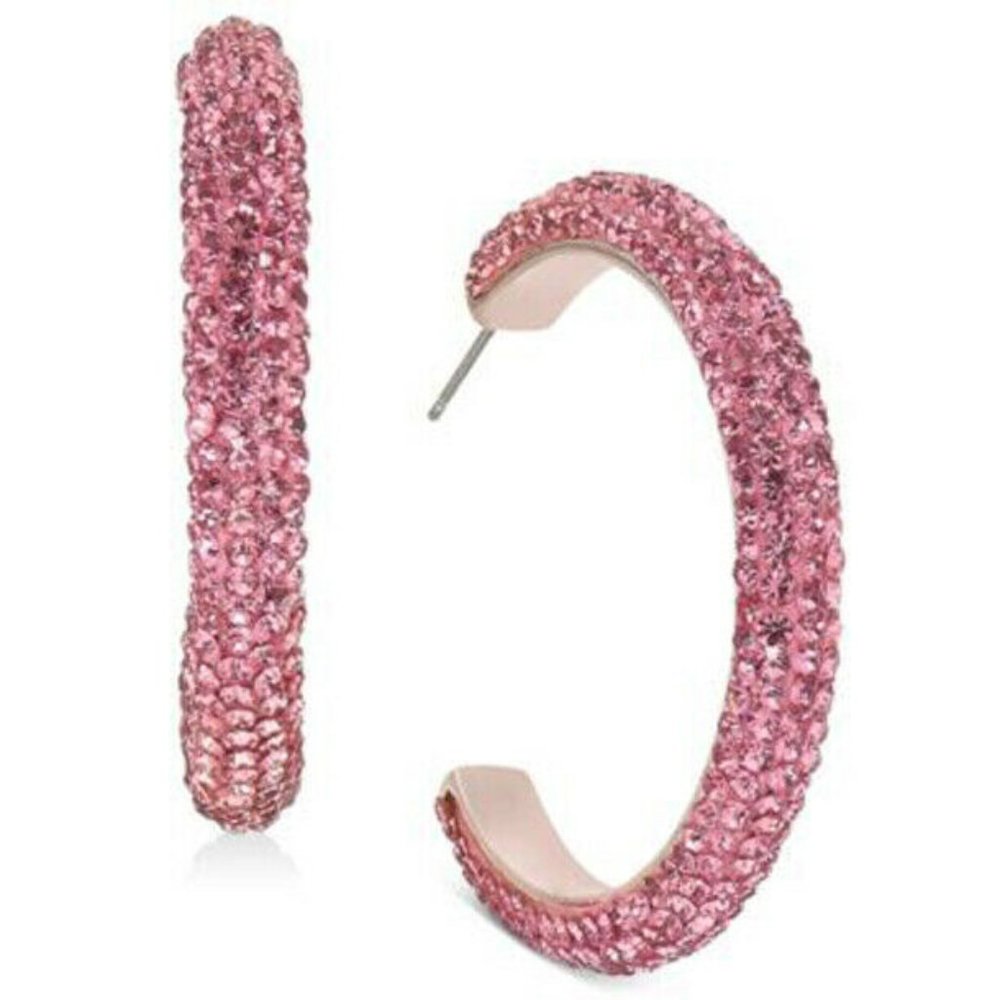 NEW INC Rose Gold-Tone Medium Rhinestone-Wrapped C-Hoop Earrings, 1.66"